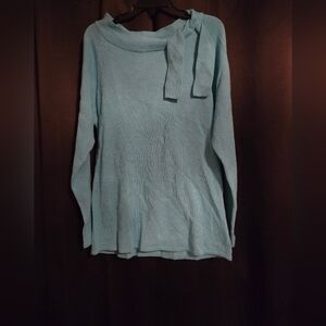 Light Blue Knit Sweater with Scarf Detail